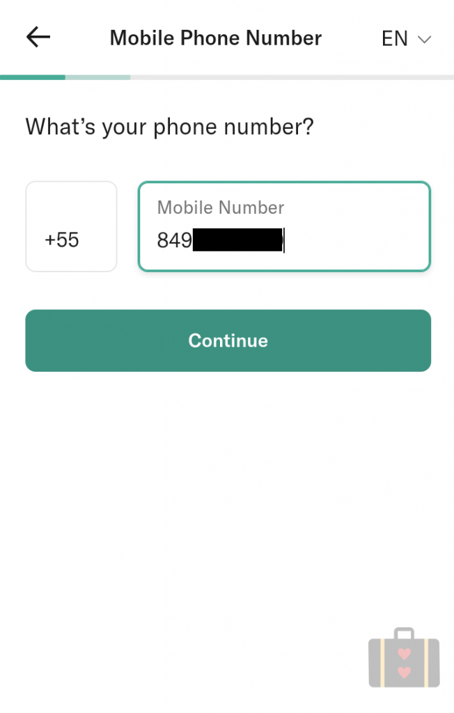 Vamos indicar agora um número de celular para receber os SMS de confirmação.