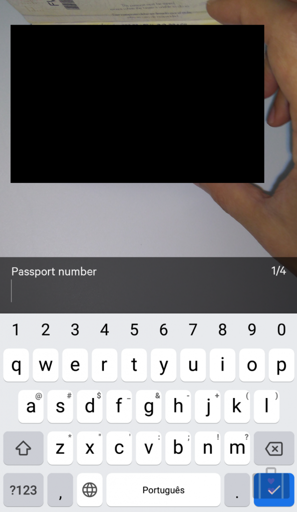 Primeiro, insira o Número do Passaporte.
