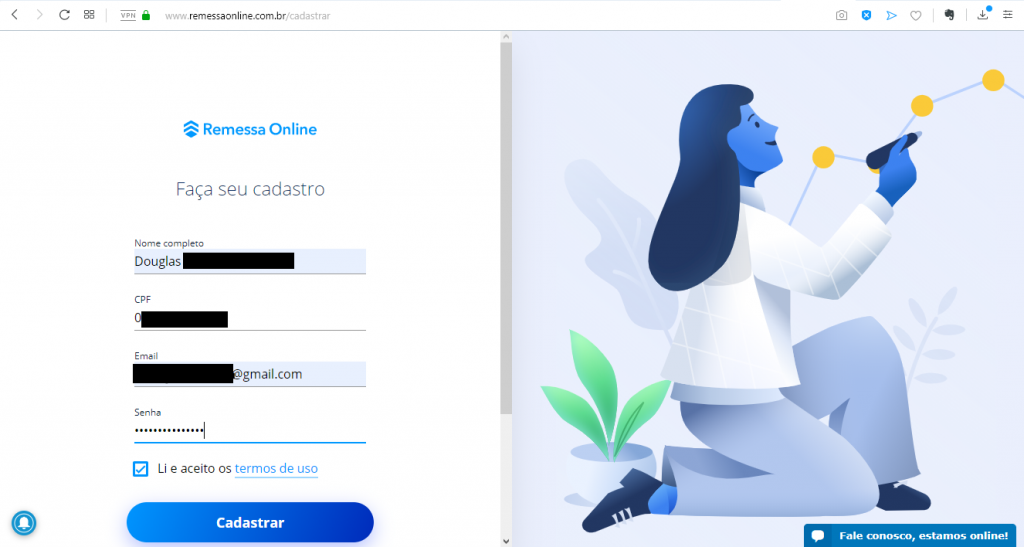 O cadastro é muito simples.
Nome completo, CPF, e-mail e a senha que você deseja utilizar.