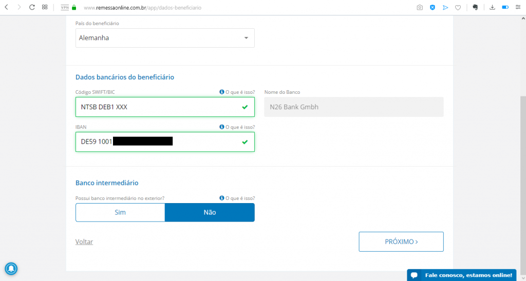 Normalmente você não vai precisar de um banco intermediário
Vamos escolher "Não" para essa opção